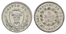Uri, 2 Batzen, 1811, HMZ 2-993a, ss-vz.Dieses Los wird regelbesteuert verkauft, auf den Zuschlag wird 22% Aufgeld, 3 Euro Losgebühr und 7% MwSt. berec...