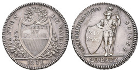 Waadt, 20 Batzen, 1811, HMZ 2-999b, berieben Patina, ss.Dieses Los wird regelbesteuert verkauft, auf den Zuschlag wird 22% Aufgeld, 3 Euro Losgebühr u...