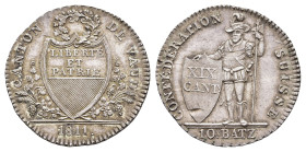 Waadt, 10 Batzen, 1811, HMZ 2-1000c, Druckstelle auf Revers, vz.Dieses Los wird regelbesteuert verkauft, auf den Zuschlag wird 22% Aufgeld, 3 Euro Los...