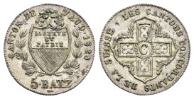 Waadt, 5 Batzen, 1828, HMZ 2-1002l, ss-vz.Dieses Los wird regelbesteuert verkauft, auf den Zuschlag wird 22% Aufgeld, 3 Euro Losgebühr und 7% MwSt. be...