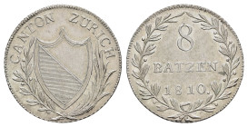 Zürich, 8 Batzen, 1810, HMZ 2-1175a, leichte Justierspuren, vz.Dieses Los wird regelbesteuert verkauft, auf den Zuschlag wird 22% Aufgeld, 3 Euro Losg...