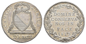 Zürich, 20 Batzen, 1813, HMZ 2-1173a, Kratzer, vz.Dieses Los wird regelbesteuert verkauft, auf den Zuschlag wird 22% Aufgeld, 3 Euro Losgebühr und 7% ...