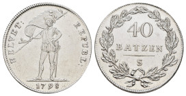 Helvetische Republik, 40 Batzen (Neutaler), 1798, S, HMZ 2-1185b, gereinigt, ss.Dieses Los wird regelbesteuert verkauft, auf den Zuschlag wird 22% Auf...