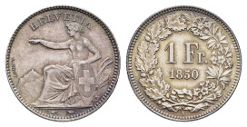 1 Franken, 1850, A, HMZ 2-1203a, wz. Rf., gereinigt, vz.Dieses Los wird regelbesteuert verkauft, auf den Zuschlag wird 22% Aufgeld, 3 Euro Losgebühr u...