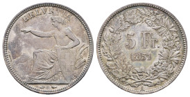 5 Franken, 1851, A, HMZ 2-1197b, gereinigt, kl. Kr., ss-vz.Dieses Los wird regelbesteuert verkauft, auf den Zuschlag wird 22% Aufgeld, 3 Euro Losgebüh...