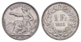1 Franken, 1851, A, HMZ 2-1203b, berieben, vz.Dieses Los wird regelbesteuert verkauft, auf den Zuschlag wird 22% Aufgeld, 3 Euro Losgebühr und 7% MwSt...