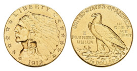 2 1/2 Dollars, Gold, 1912, Philadelphia, Indian Head, Fb. 120, Hsp., gereinigt, s-ss.