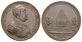 Preußen, Friedrich Wilhelm I., Bronzemedaille (36,71 g, 43,6 mm), 1740, von P. P. W., auf seinen Tod. Av.: Brustbild nach rechts. Rev.: Grabespyramide...