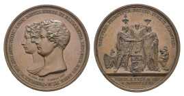 Preußen, Friedrich Wilhelm III., Bronzemedaille (56,5 g, 47,3 mm), 1823, von P. König, auf die Vermählung mit Elisabeth Luise von Bayern. Av.: Gestaff...
