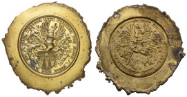 Bayern, einseitiger inkuser Æ-Abschlag (Dm. ca. 75 mm, ca. 17,71 g), 1880, von Schwenzer, auf Karl Theodor Freiherr von Hauch. Behelmtes Familienwappe...