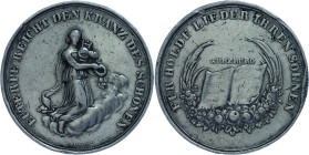Würzburg, Zinnmedaille (Dm. ca. 40mm, ca. 21,86g), o.J., von Drentwett, "Euterpe reicht den Kranz des Schönen // für Holde Lieder ihren Söhnen". Randf...