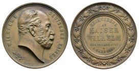 Preußen, Wilhelm II., Bronzemedaille (152,27 g, 74,6 mm), 1888, dem Gedenken an Wilhelm I. Av.: Büste nach rechts. Rev.: Sechszeilige Inschrift, darum...