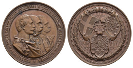 Preußen, Wilhelm II., Bronzemedaille (32,33 g, 42,2 mm), o. J. (1888),o. M., auf die Erneuerung des Dreibunds zwischen Deutschland, Österreich und Ita...