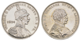 Preußen, Silbermedaille (Dm. 33,2mm, 18,95), 1894, von Lauer, auf die Versöhnung mit Bismarck, Av: Brustbild Wilhelm II. nach rechts mit Helm und Unif...