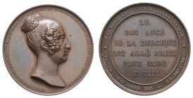 Belgien, Bronzemedaille (Dm. ca. 50mm, ca. 53,70g), 1850, von Jouvenel, auf den Tod Königin Louise Maries d'Orléans in Ostende. Av: Kopf nach rechts, ...