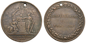 Frankreich, Kupfermedaille (Dm 33 mm, 16,40g), 1790, unsigniert, auf die französische Revolution. Av.: Schwörende Gallia. Rev.: Schrift "Conféderation...