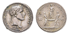 Frankreich, Napoleon Bonaparte, Silbermedaille (1,36 g, 13,2 mm), An XIII. (1804/05), von Denon und Jeuffroy, auf die Krönung Napoleons. Av.: Belorbee...