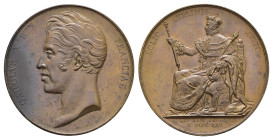 Frankreich, Karl X., Bronzemedaille (16,55 g, 34,7 mm), 1825, von Gayrard, auf seine Krönung. Av.: Barhäuptige Büste nach links. Rev.: Nach links thro...