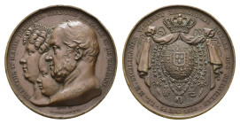 Italien, Bronzemedaille (ca. 63,36g, 50,6mm), 1830, von Barre, auf den Besuch der Pariser Münze. Av.: Köpfe von Franz I., Marie Isabella und Franz Pau...