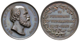 Niederlande, Wilhelm III., Bronzemedaille (30,31 g, 39,5 mm), 1887, von Begeer (Utrecht), auf den 70. Geburtstag des Königs. Av.: Büste nach rechts. R...