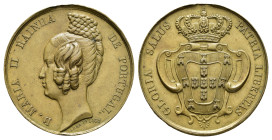 Portugal, Maria II., Bronzemedaille (21,51 g, 36,4 mm), 1833, von Barre, auf die Monarchin. Ez. kl. Kr., Hksp., Rf., vz.