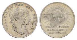 Österreich, Franz I., Silberjeton (3,26 g, 20,1 mm), 1830, auf die ungarische Krönung seines Sohnes Ferdinand in Preßburg. Kr., ss+.