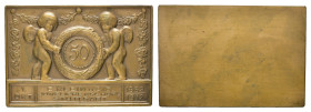 Württemberg, Stuttgart, einseitige Bronzeplakette (ca. 64 x 43,7mm, ca. 60g), 1912, von W.K., auf 50. Jahre königliche Hoflieferante Juweliere E. Klei...