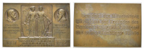 Württemberg, Stuttgart, Bronzeplakette (ca. 42,2 x 62,9mm, ca. 68,2g), 1912, von Mayer & Wilhelm in Stuttgart, auf die 25-jährige Zusammenarbeit der F...