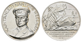 Silbermedaille (17,57 g, 34,2 mm), 1914, von M. Ziegler / Grünthal, auf die Versenkung der britischen Panzerkreuzer "Aboukir", "Hogue" und "Cressy" du...