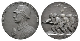 Bleimedaille (ca. 48g, 49,5mm), o.J., von Leibküchler, auf die Schlacht bei Dixmuiden. Av.: Brustbild eines Soldaten nach links. Rev.: Stürmendes Infa...
