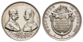 Silbermedaille (35,4mm, 18,46g), 1914, von Oertel, auf die Waffenbrüderschaft zwischen Österreich und Deutschland. Av: Brustbilder Franz Joseph I. und...