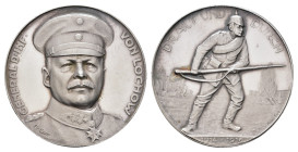 Silbermedaille (33,2mm, 18,39g), 1916, von Lauer und Eue, auf General der Infantrie, von Lochow. Av: Brustbild. Rev: Stehender Soldat mit Bajonett nac...