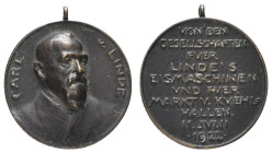 Hochrelief-Bronzemedaille (Dm. ca. 43,8 mm, ca., 37,06 g), 1922, signiert "R", auf den 80 Geburtstag von Carl von Linde. Av: Brustbild nach halbrechts...