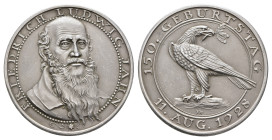 Silbermedaille (Dm. 36,0mm, 16,81g), 1928, von Hörnlein, auf den 150. Geburtstag von Friedrich Ludwig Jahn. Av: Büste nach halbrechts. Rev: Adler mit ...