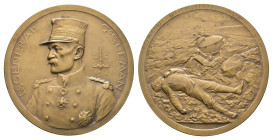 Belgien, Bronzemedaille (108,3g, 69,7mm), 1914, von C. Devreese, auf die Gefangennahme General Lemans beim Fall des Fort Loncin. Av.: Brustbild nach l...