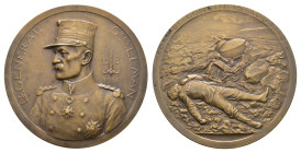 Belgien, Bronzemedaille (124,5g, 75mm), 1914, von C. Devreese, auf die Gefangennahme General Lemans beim Fall des Fort Loncin. Av.: Brustbild nach lin...