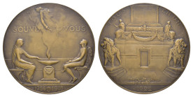 Belgien, Bronzemedaille (117,4g, 75,8g), 1922, von A. Bonnetain, auf die gefallenen unbekannten Soldaten des Ersten Weltkrieges. Av.: Witwe und Engel ...