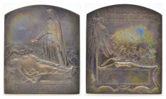 Frankreich, Bronzeplakette (ca. 137,51g, 62,7 x 52,6mm), o.J. (1916), von L. Desvignes, auf die gefallenen Soldaten. Av.: Trauernde Frau über gefallen...