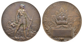 Kanada, Bronzemedaille (140,6g, 72mm), 1918, von Merot, auf die Einnahme von Vimy. Av.: Soldat nach rechts auf Schlachtfeld, dahinter zwei Soldaten an...