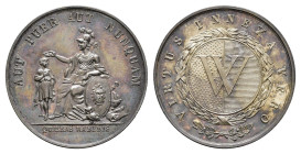 Schweiz, Vevey, Silbermedaille (Dm. 31,0mm, 13,40g), o.J., unsigniert, Schulprämienmedaille. Av: Stadtwappen im Lorbeerkranz. Rev: Nach links sitzende...