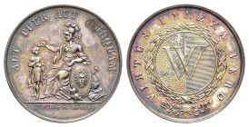 Schweiz, Vevey, Silbermedaille (Dm. 30,9mm, 13,37g), o.J., unsigniert, Schulprämienmedaille. Av: Stadtwappen im Lorbeerkranz. Rev: Nach links sitzende...