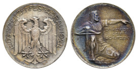 Schweiz, Aargau, Silbermedaille (Dm. 27,0mm, 13,20g), 1924, von Huguenin, auf das Eidgenössische Schützenfest. Av: Adler. Rev. Sitzender Schütze mir A...