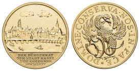 Schweiz, Basel, vergoldete Silbermedaille (Dm. 35,5mm, 24,14g), o.J., signiert "AA", zur goldenen Hochzeit verliehen vom Bürgerrat der Stadt Basel. Av...