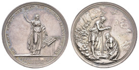 Silberne Taufmedaille (27,61 g, 20,90 mm), o. J. (ca. 1803), von Loos. Av.: Allegorie mit Sternenkranz neben Evangelienalter. Rev.: Taufszene. Kl. Rf....
