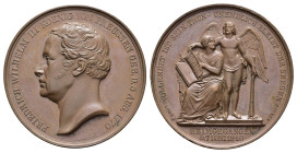 Preußen, Friedrich WIlhelm III., Bronzemedaille (40,24 g, 41,2 mm), 1840, von G. Loos, auf seinen Tod. Av.: Büste nach links und Umschrift. Rev.: Sitz...
