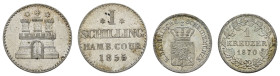 Schönes Lot aus 11 deutschen Kleinmünzen von 1625 bis 1870, darunter zwei Stücke aus Nürnberg, ein Hamburger Schilling sowie zwei bayerische Kreuzer, ...