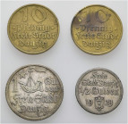 DANZIG, kleines Lot mit 1 und 1/2 Gulden von 1923 sowie 2x 10 Pfennig 1932, um ss.Dieses Los wird regelbesteuert verkauft, auf den Zuschlag wird 22% A...