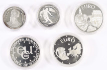 BULGARIEN, kleines Lot aus 5 Silbermünzen der 1990er Jahre in Kapsel, PP.