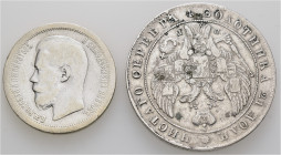RUSSLAND, Lot aus 2 Münzen: (1) Rubel, 1841, Nikolaus I., St. Petersburg, Bitkin 193, ss; (2) 50 Kopeken, 1899, Nikolaus II., St. Petersburg, Bitkin 2...