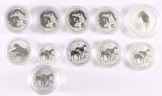 AUSTRALIEN, Konvolut Lunar Serie zu 1 x 1 oz Year of the Tiger 2010 , 5 x 1 oz Year of the Dragon 2012, 19 x 1/2 oz und 3 x 1 oz Year of the Horse 201...